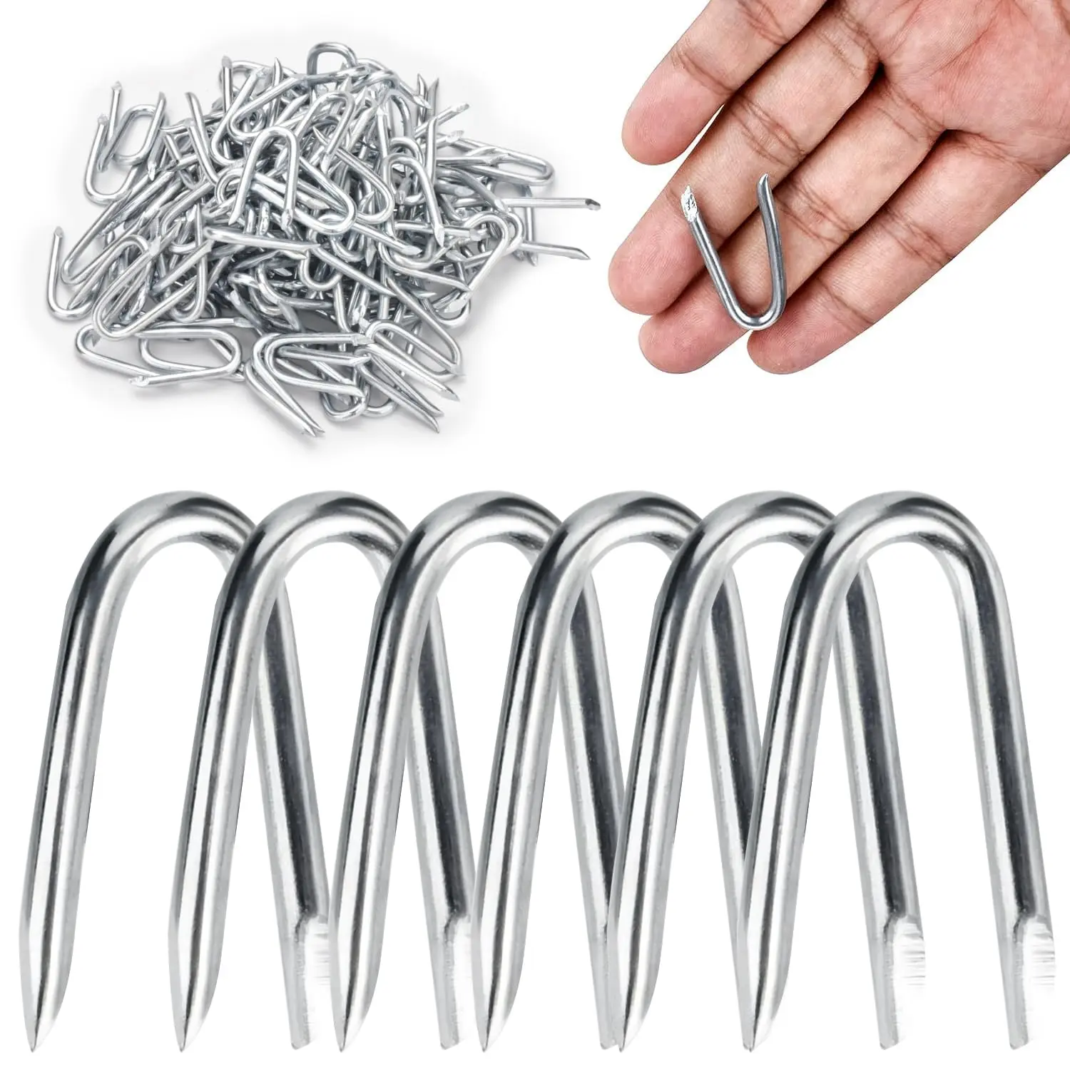 Wire Staples Steel Fence Staple Nails U Shaped Nails 1'' U Staples for Fencing, Wire Mesh (270 Pcs)