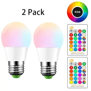 E26 LED Light Bulbs RGB Color Changing 5W A50 A15 Cool White Bulb with Remote 2 Pack 16 RGB Color IR Remote control 4 Modes Energy Efficient
