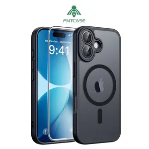 FNTCASE For iPhone 17 iPhone 16 Phone Case: Magnetic Charging Shockproof Magsafe - Frosted Oil Spray Touch with Screen Protector