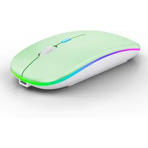 Rechargeable Laptop Mice with LED Lights Silent Slim Use(BT5.2 and 2.4G Portable USB) Dual Mode Computer  for Laptop/iPad/Tablet//Computer/ (Green)