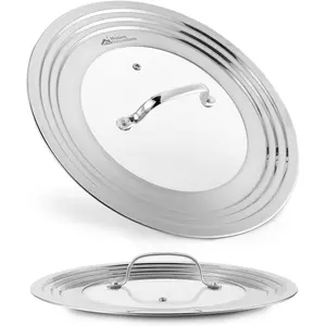 Universal Lid with Tempered Glass Top for Pots & Pans, Fits 8.25, 9, 10, 11, and 12 Inch Cookware - Large Replacement Frying Pan Cover, Cast Iron Skillet Lids - Stainless Steel Dish