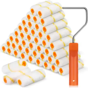 50 Pcs 4'' Microfiber Paint Roller Covers (1/2'' Nap) with Frame – Wall Painting Tool for Home Improvement & DIY Projects