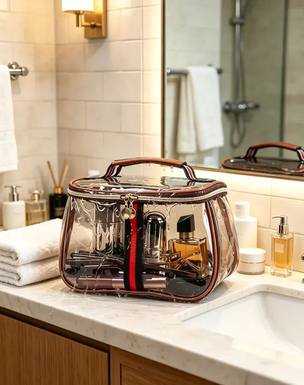 New Retro Vintage Clear Makeup Bag - Waterproof Large-Capacity Zipper Toiletry Organizer for Women Travel & Storage