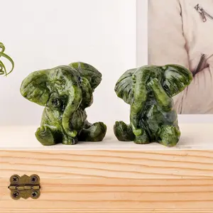 Natural Jade Elephant Statue, Hand-Carved with Reiki Energy, Serene Home Decor & Healing Crystal Figurine, Unique Meaningful Gift Idea