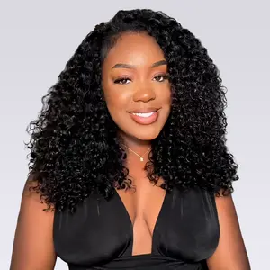 OhMyPretty Wear Go Half Wig 3 IN 1 Water Wave Flip Over Wig For Beginner Invisible Hairline Curly Wavy Virgin Human Hair Natural Black