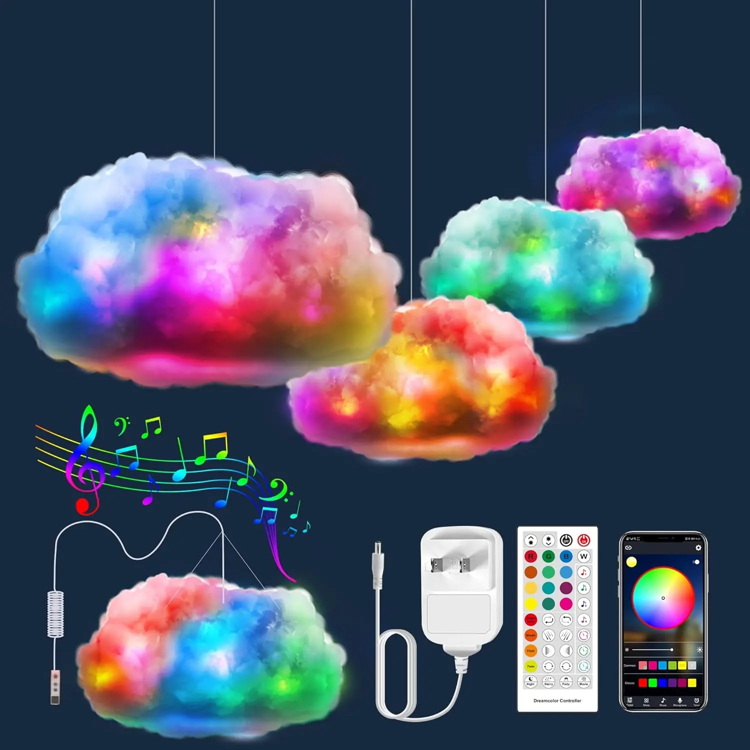 RGB LED Cloud Shape Cool Light - IC Remote & APP Control, Music-Synced Color-Changing Indoor Ceiling Decoration for Adults, Home Room Decor