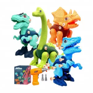Kids dinosaur toys, disassembled dinosaur toy car with electric drill, STEM electric toys, can be used as Christmas birthday gifts Action Figures