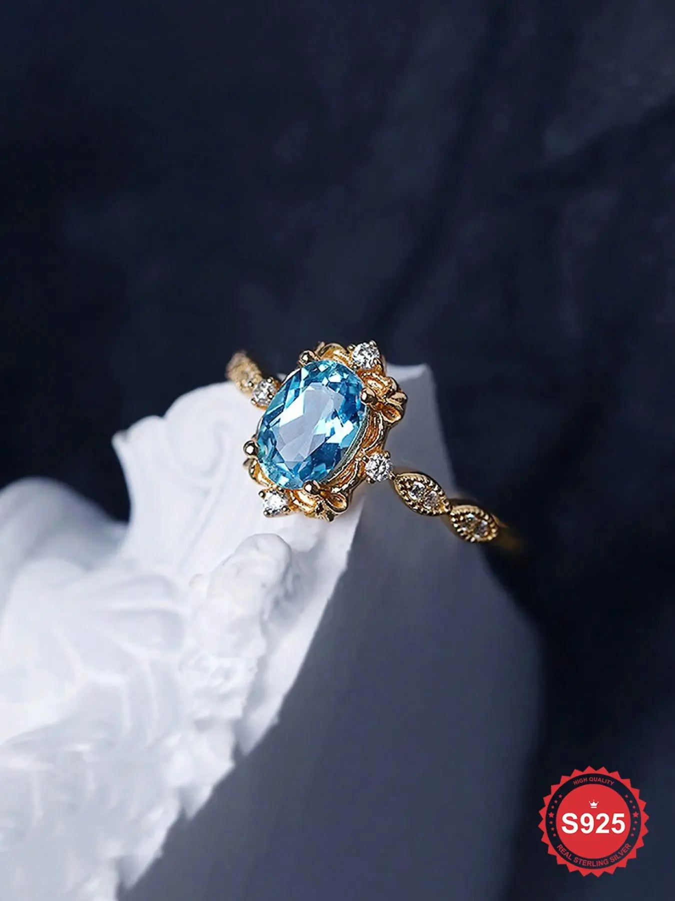 925 Sterling Silver Vintage Oval Design Ring, Elegant Ring, Artificial Zircon Decor Ring, Fashion Jewelry Accessories for Women & Girls, Vintage Engagement Ring