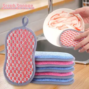 Reusable Non-Scratch Scrub Sponge for Kitchen, Rough Scrubbers Side for Pots and Pans,Soft Microfiber Scrub Side for Washing Dishes