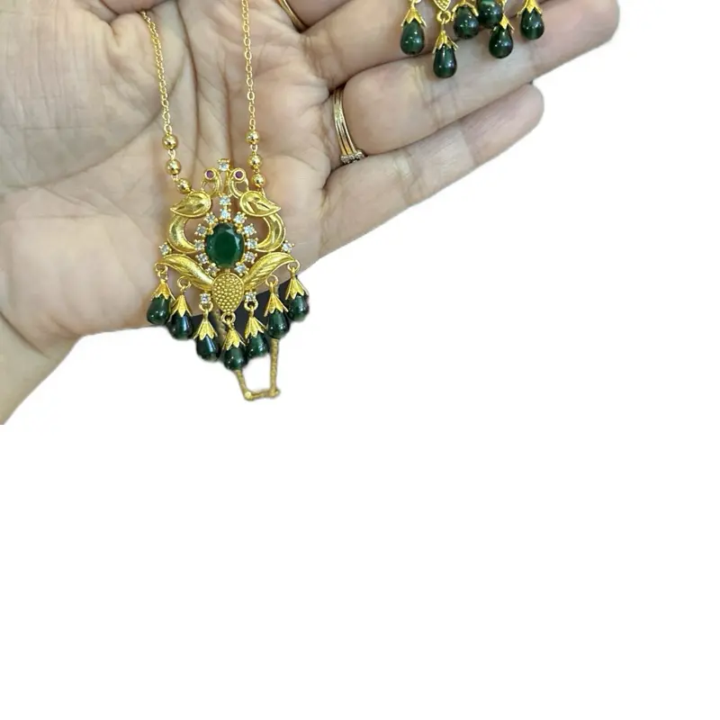Traditional Gold-Toned Pendant Necklace Set with Matching Earrings for Women, Elegant 2-Piece Jewelry for Casual Wear, Two Piece Set