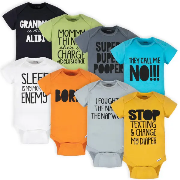 Onesies® Baby Boys' Short Sleeve Bodysuits - Soft Cotton, 8 Packs, Expandable Lap Shoulder Neckline, Machine Washable, Suitable for Newborn to 1 Year