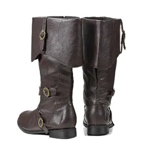 Zotixvox Men's Mid-Calf Medieval Retro Boots, Black PU Leather Viking Warrior Shoes with Zipper, Anti-Slip Rubber Sole, Closed Style for Renaissance Halloween, All-Seasons Footwear