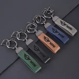 Zinc Alloy Leather Accents Car Keychain Key Ring Interior Accessories for Bmw Mini Cooper R50 R53 R55 R56 R60 R61 F54 F55 F56 F60 Keychain Carabiner