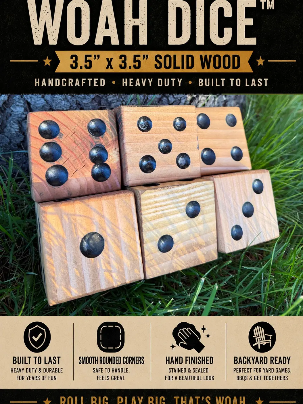 Giant yard Dice Set – Wooden Backyard Game Dice for Adults & Families