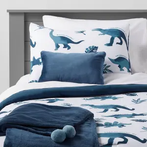 5pc Full/Queen Dinosaur Value Multi-Piece Kids' Bedding Set Watercolor Blue - Pillowfort: Boys Bedding, Kids Comforter