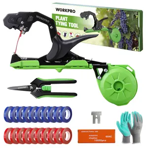 #SpringGlowUp WORKPRO Plant Tying Machine with 6" Scissors, Lightweight Tape Gun for Tying Vines and Support Plant, Includes Gloves, 20 Rolls of Tape, 10000 Staples, Ideal for Tomatoes, Grapes, Cucumber, Vegetables
