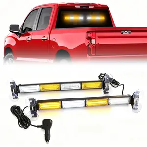 2x17.9 Inch 2 In 1 Traffic Advisor Emergency Strobe Light Bar - Amber White Hazard Safety Light For Trucks Construction Windshield Strobe Car Lights