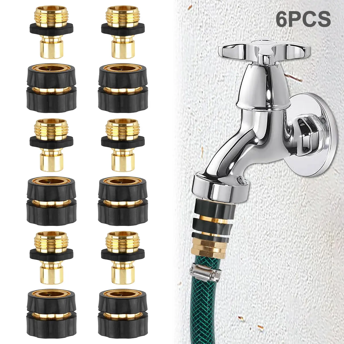 6-Pieces 3/4 Inch Aluminum Alloy Garden Hose Quick Connector Set, Leak-Proof Garden Hose Fitting Adapter with Quick Connect Grip #SummerVibes