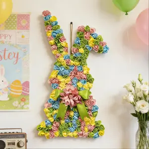 Easter Bunny Floral Decor, Colorful Artificial Flower Bunny Hanging Ornament, Perfect Spring Easter Home Party Decoration Gift