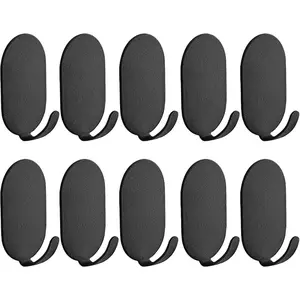 10 Pcs Sticky Adhesive Hooks for Hanging, Stainless Steel Key Holder Command Hooks Stick On Wall Mount Hanger Over The Door Metal Hook Utility Hooks for Kitchen, Cup, Coat, hat, Picture (Black)