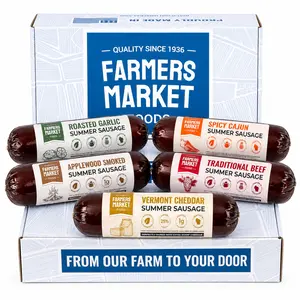 Farmers Market Foods Summer Sausage 5 Pack – Traditional Beef, Roasted Garlic, Spicy Cajun, Applewood Smoked & Vermont Cheddar, Wisconsin Made Shelf Stable Meat Snacks, Ready to Eat, 5oz