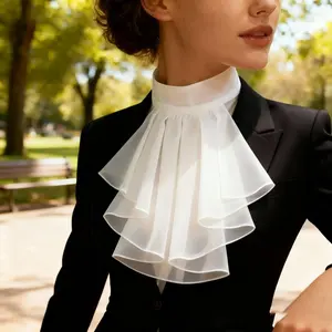 1pc Vintage Court Ruff Collar Fake Necktie - White Faux Shirt Collar with Ruffled Edges, Hand Washable, Perfect for Stage Plays & Mid-Century Formal Wear, Formal Wear Accessory | Vintage Collar | Ruffled Edges, Necktie For Women