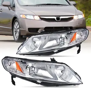 Nilight Headlight Assembly Compatible with 2006 2007 2008 2009 2010 2011 Honda Civic 4 Door Headlamps Replacement Chrome Housing Amber Reflector Clear Lens Driver and Passenger Side