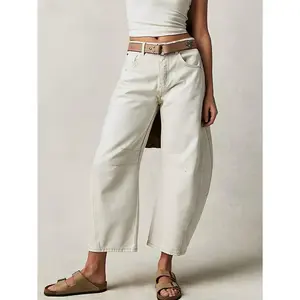 Stylish Barrel Jeans Plus Size Solid Color Loose Fit Low Rise Stylish Barrel Jeans - Women's Denim Jeans & Clothing you are cute Tops Casual Style