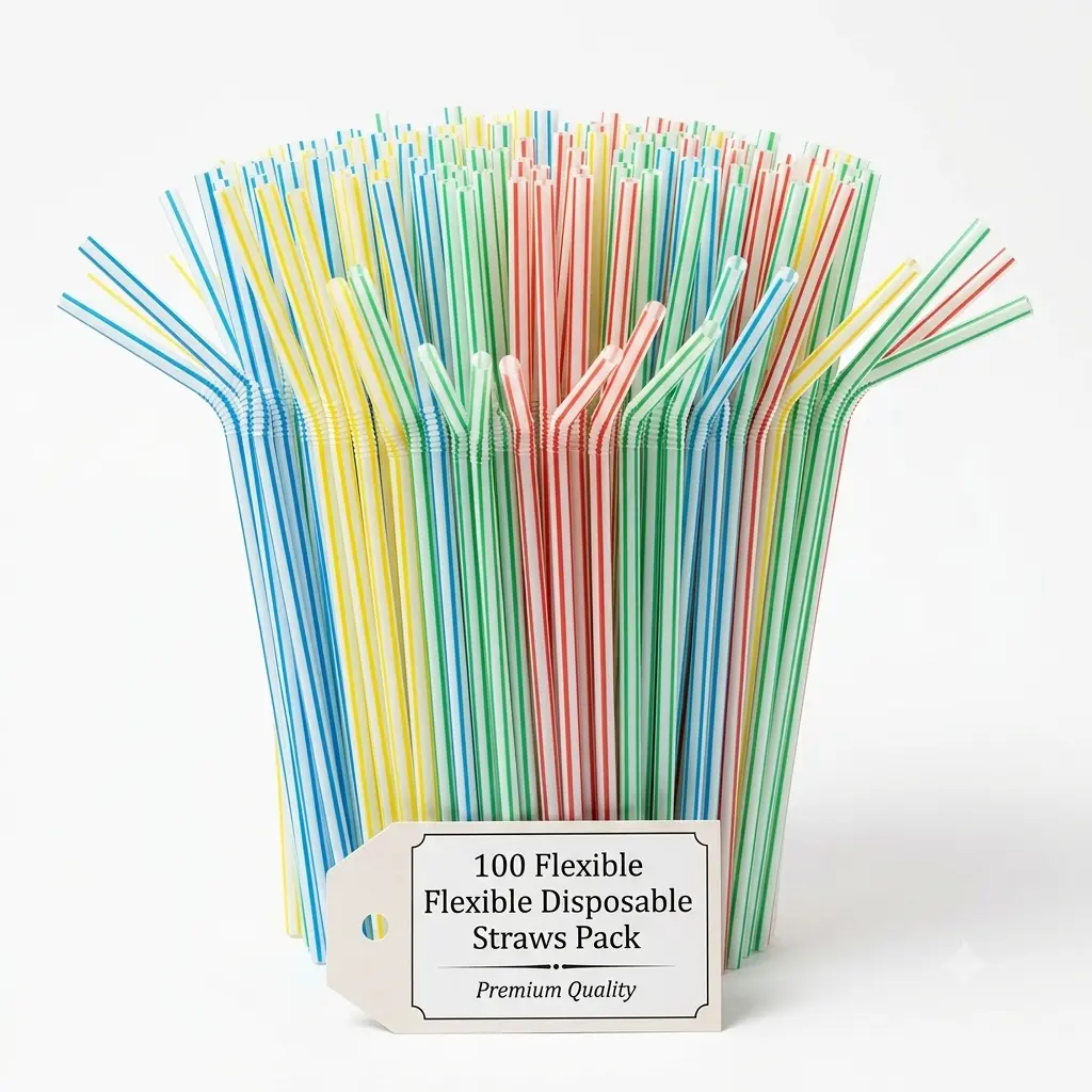 4 Pack Flexible Disposable Straws, 400 Count Total - Multi-Color Plastic Drinking Straws - Bendable Party Straws for Cups, Cocktails & Drinks - Recyclable Packaging