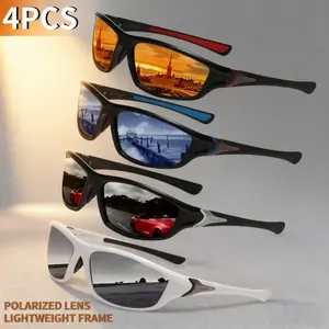 4 Pairs Unisex Lightweight Sports Glasses UV400 Protective Eyewear with Anti-Glare Lens Flexible Frame for Driving Cycling Fishing Hiking Skiing Daily Outdoor Activities Stylish Gift for Men Women Vintage Fall Sunglasses