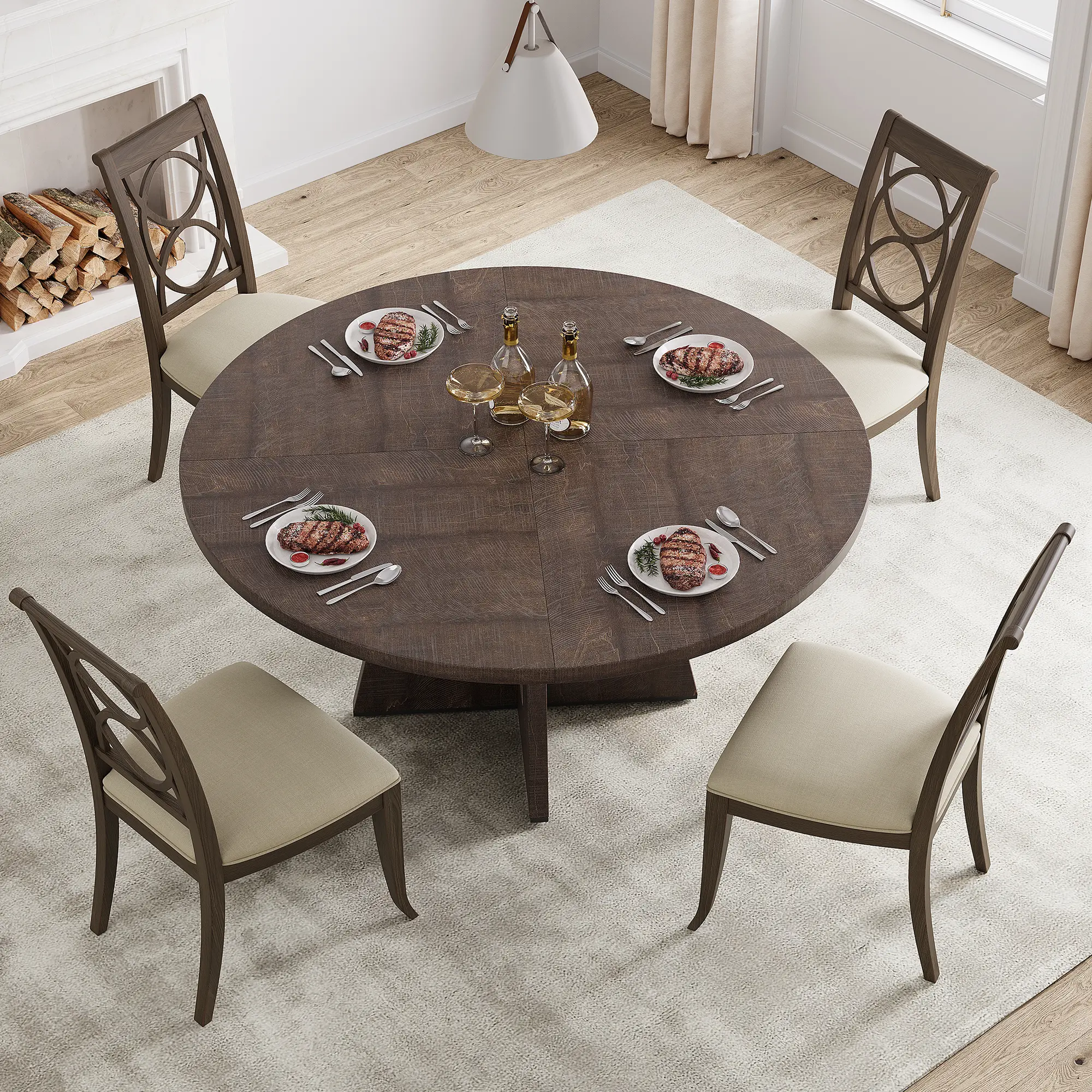 47-Inch Round Large Dining Table Set for 4 to 6, Dinner Table with Wooden Top and Legs for Home Dining Room (No Chairs Included),dorm essentials,home decor