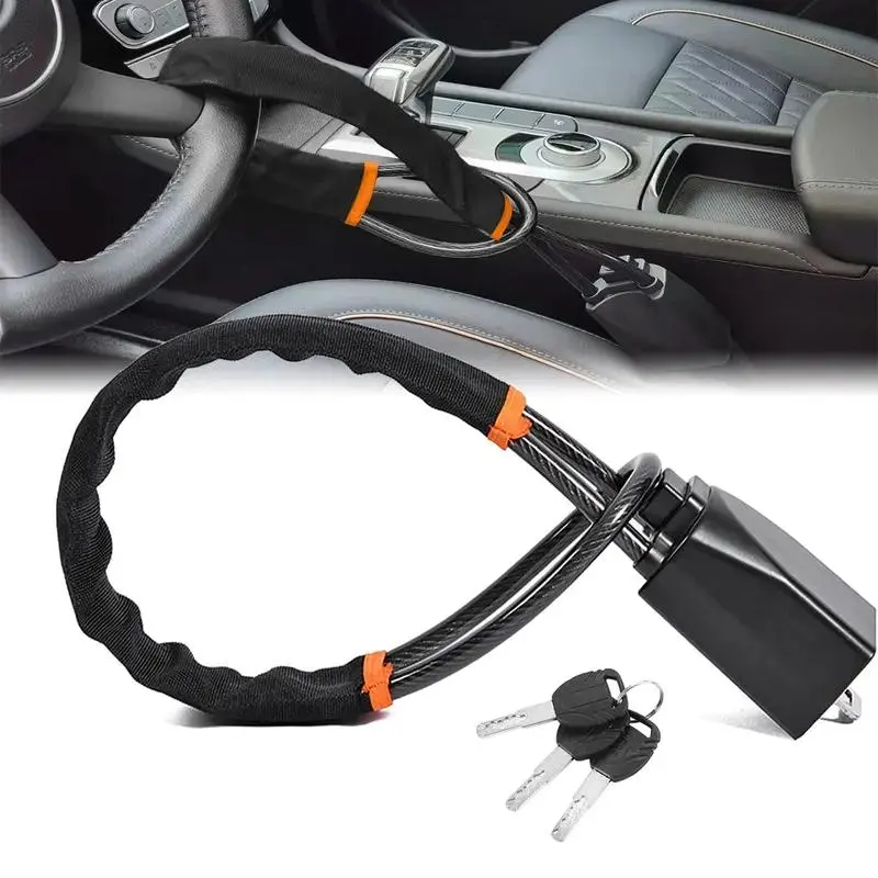 Visible Anti-Theft Mechanical Wheel Steering Locks & Security Steering Wheel Chain Lock - Universal Durable Car Accessories, Accessories for Car, Automotive Interior Security Item for Most Vehicles, SUVs, Trucks with 3 Keys Included