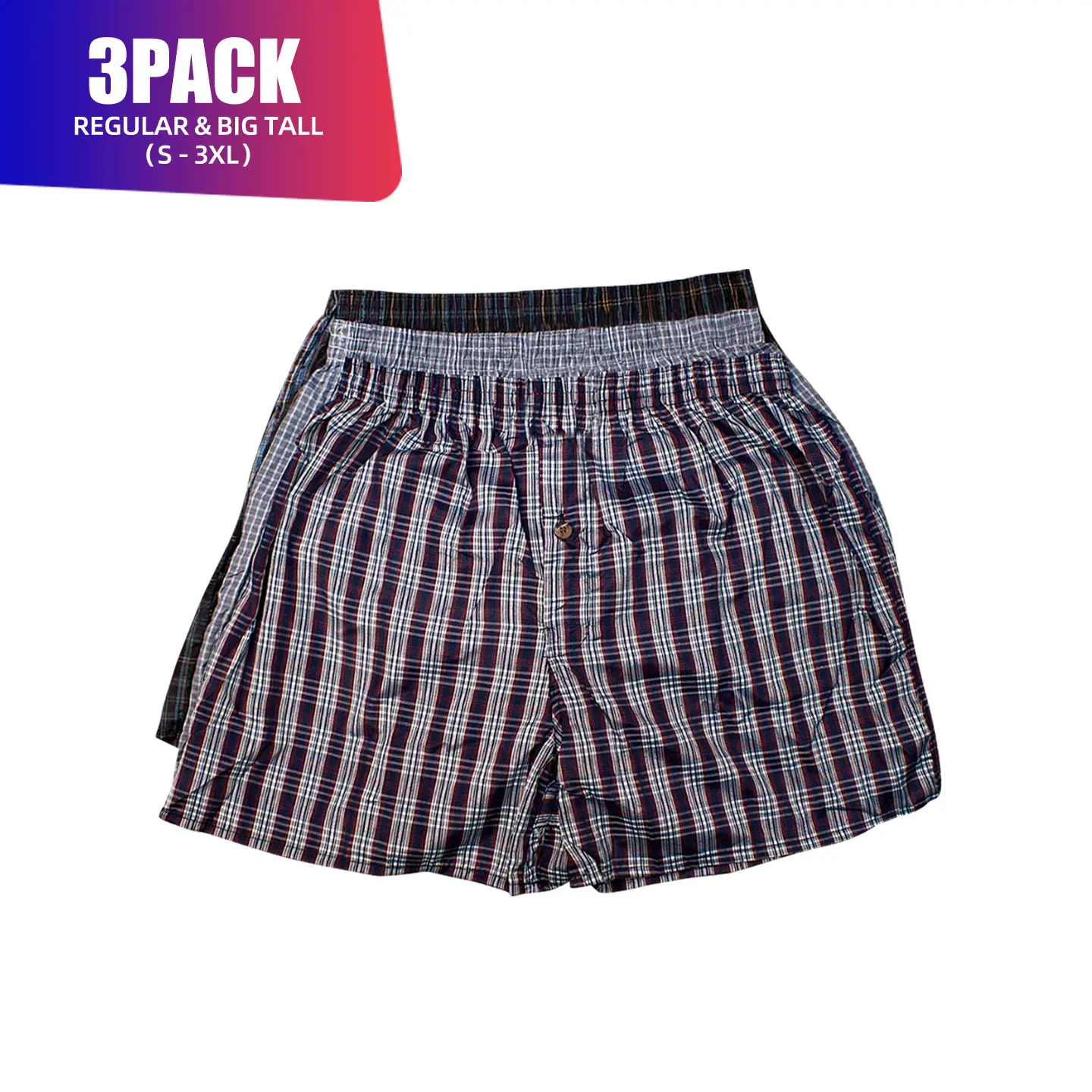 3 Pack Men's Boxer Shorts Random Mixed Color Pack Woven Relaxed Fit Boxers for Men Soft Breathable High quality Underwear with Elastic Waist Menswear