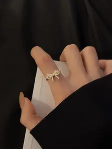Elegant Zircon Bow Open Ring for Women, Style Unique Design Finger Ring, Versatile Hand Jewelry Accessory