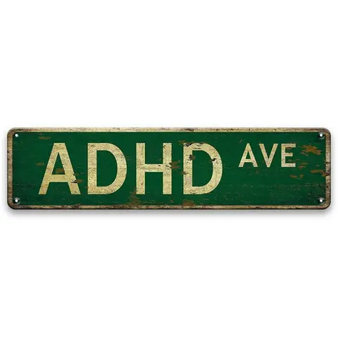 ADHD AVE Lettering Metal Tin Sign, Vintage Metal Sign, 1 Count Street Sign, Decor Signs, Wall Art for Home, Bar, Cafe, and Garage Decor, Home Decor