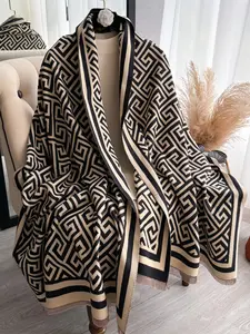 Boho Style Geometric Pattern Double Sided Thickened Shawl, Casual Soft Warm Long Scarf for Fall & Winter, Fashion Accessories for Women & Men