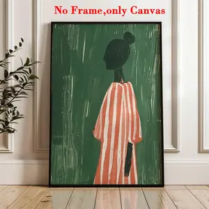 1 PC, wall art, Western wall art, vintage poster, emerald green abstract figure art print, black woman in red striped clothing canvas painting, wall aesthetic decoration, perfect decoration for living room and bedroom, frameless