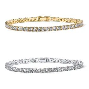 Moissanite Synthetic Tennis Bracelet VVS1 Sparkling Stones Unisex Hip Hop Jewelry For Men Women Sterling Silver Eco Friendly Hypoallergenic Fine Jewelry Christmas Halloween Birthday Gift Fashion Item