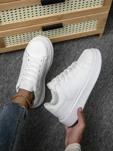 Women's Classic Sneakers, Leather Patch Thick Sole Durable Board Shoes, Height-Boosting Soft Bottom Casual Summer Commuter Shoes, All Match Sneakers