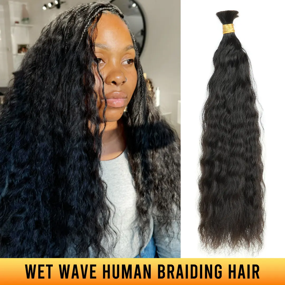 Ygwigs Double Drawn Wet & Wave Bulk Human Hair For Braiding Natural Black