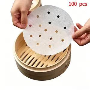 100pcs Air Fryer Liners Steamer Paper Round Perforated Parchment Paper Non-Stick for Bamboo Steamer Dumplings Buns Dim Sum Kitchen Gadgets Baking Cooking Tools TikTok Made Me Buy It  Best Kitchen Hacks Easy Clean Up