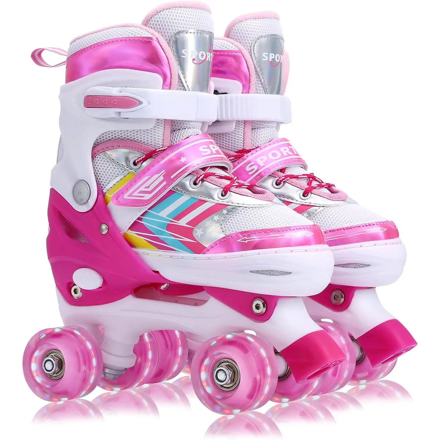 Roller Skates for    Beginners, 4 Size Adjustable Light Up Wheels Roller Skates for