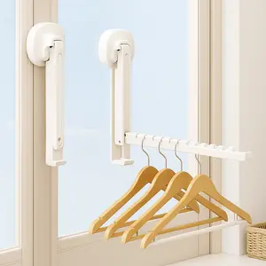 2pcs Foldable Suction Cup Laundry Drying Rack Wall Mounted Space Saving Retractable Clothes Hanger for Indoor Outdoor Balcony Bathroom and RV