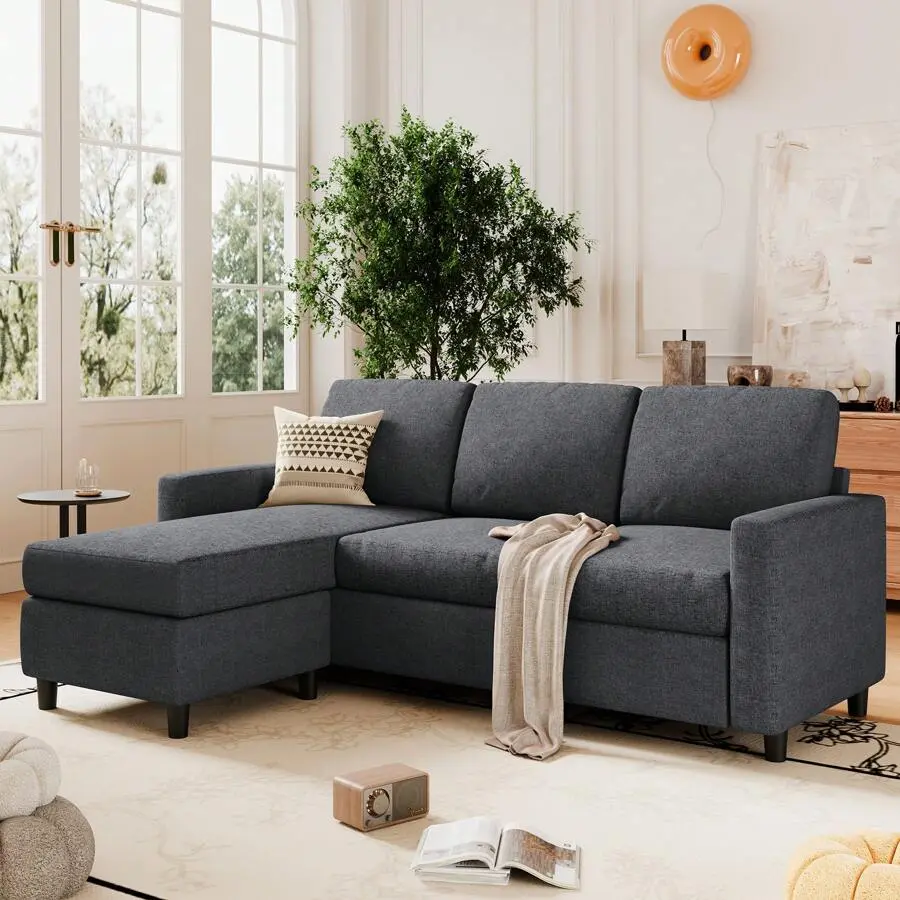 Modern Linen Fabric L-Shaped Convertible Sectional Sofa with Reversible Chaise - Sturdy, Comfy Couch, Small Space Furniture for Living Room (Living Room Inspo), Office