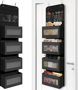 2 Pack Over The Door Organizer – 4 Compartment Hanging Storage Shelf for Bedroom, Bathroom & Closet | Black Space Saving Door Organizer for Toys, Clothes & Accessories | No Tools Required