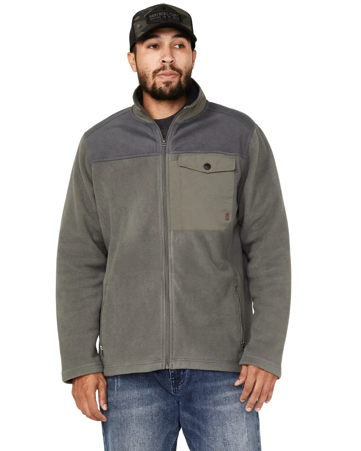 Brothers And Sons Men's Men'S Color Block Polar Fleece Jacket - Basfa22o15-Steel