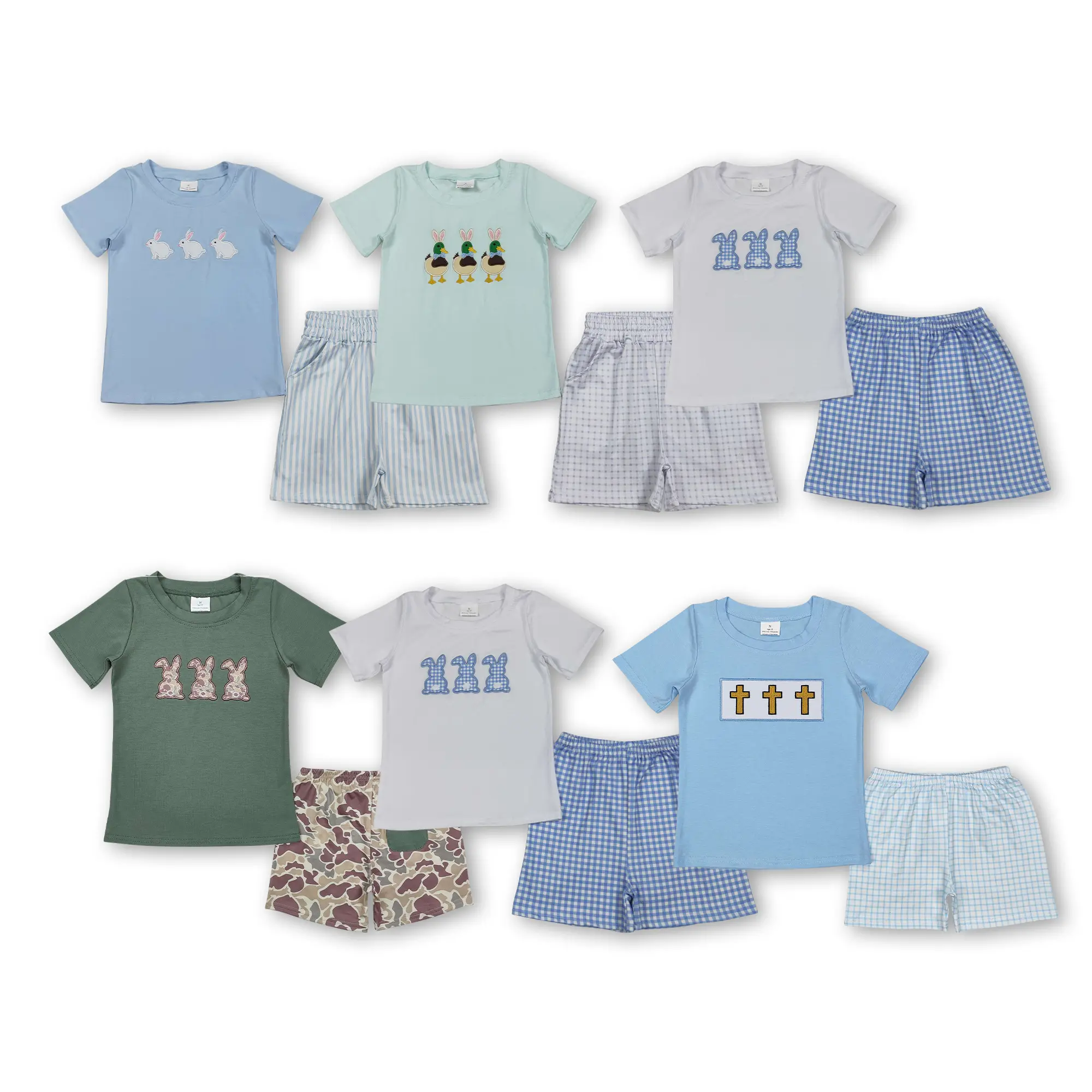 Cocokids Toddler Boy Easter Outfit | Kids Boy Bunny Embroidery Shorts Set | Boy Spring Clothing
