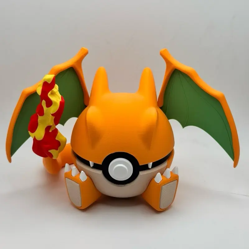 Charizard 2.0 Themed Pokeball - Printed Plastic Collectible with Flame Motif, Multi-Size Option for Pokemon Fans, Ideal for Display/Cosplay by The Card Guy