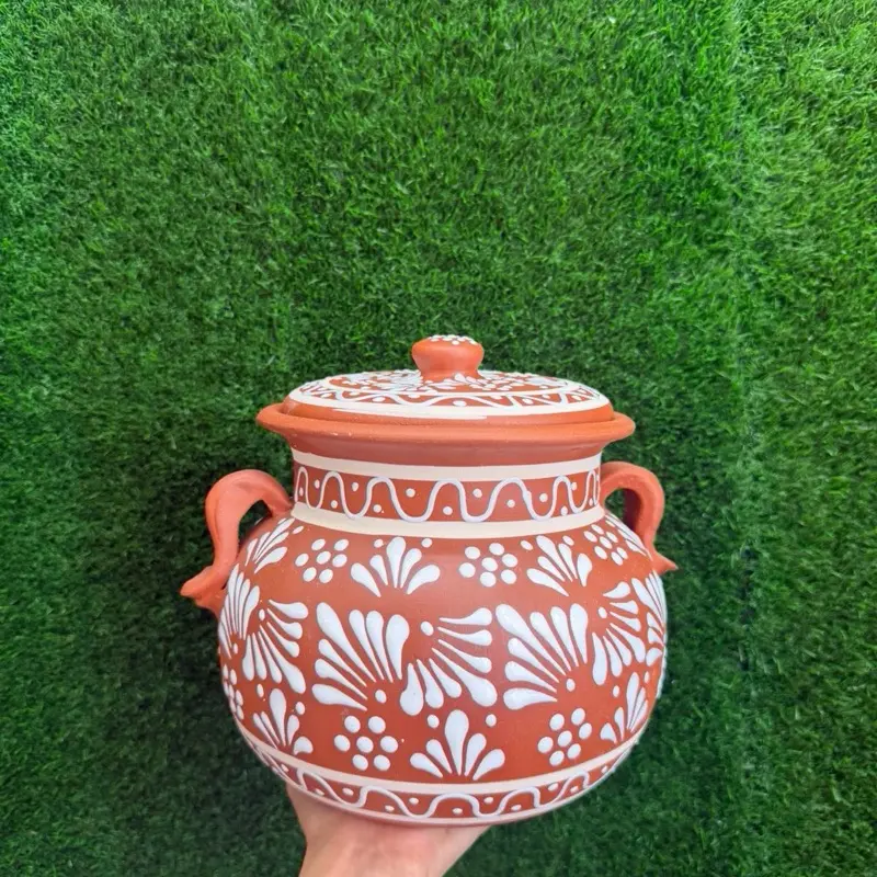 Clay Pot Relieve color Terracota Blanco 3.5 Litros Set 1 Piece. (Cielito Lindo).