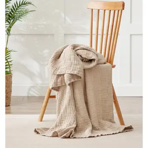 6 Layers Cotton Muslin Blankets Large Lightweight Cooling Soft Cotton Throw for Year-Round Comfort Breathable Quilt Bedspread Gauze Weave Bedding for Adults Oatmeal Beige Linen
